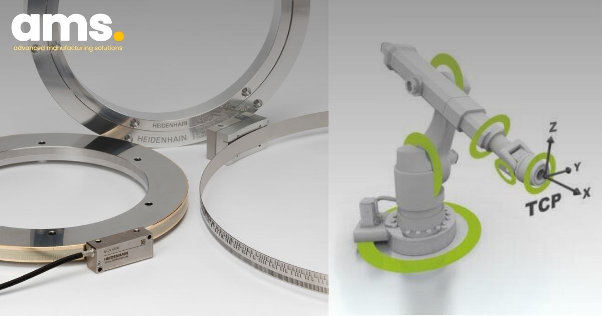 High-accuracy HEIDENHAIN and AMO encoders for absolute position measurement on robots.